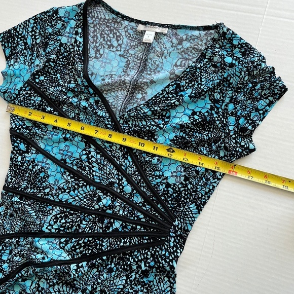 DressBarn Turquoise Cocktail V Neck Midi Dress V Neck Stretch Size 6 Petite. - Picture 5 of 7